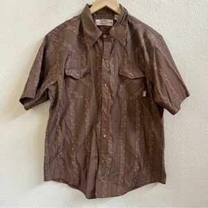 BC Ethics retro brown floral stripe button up shirt
